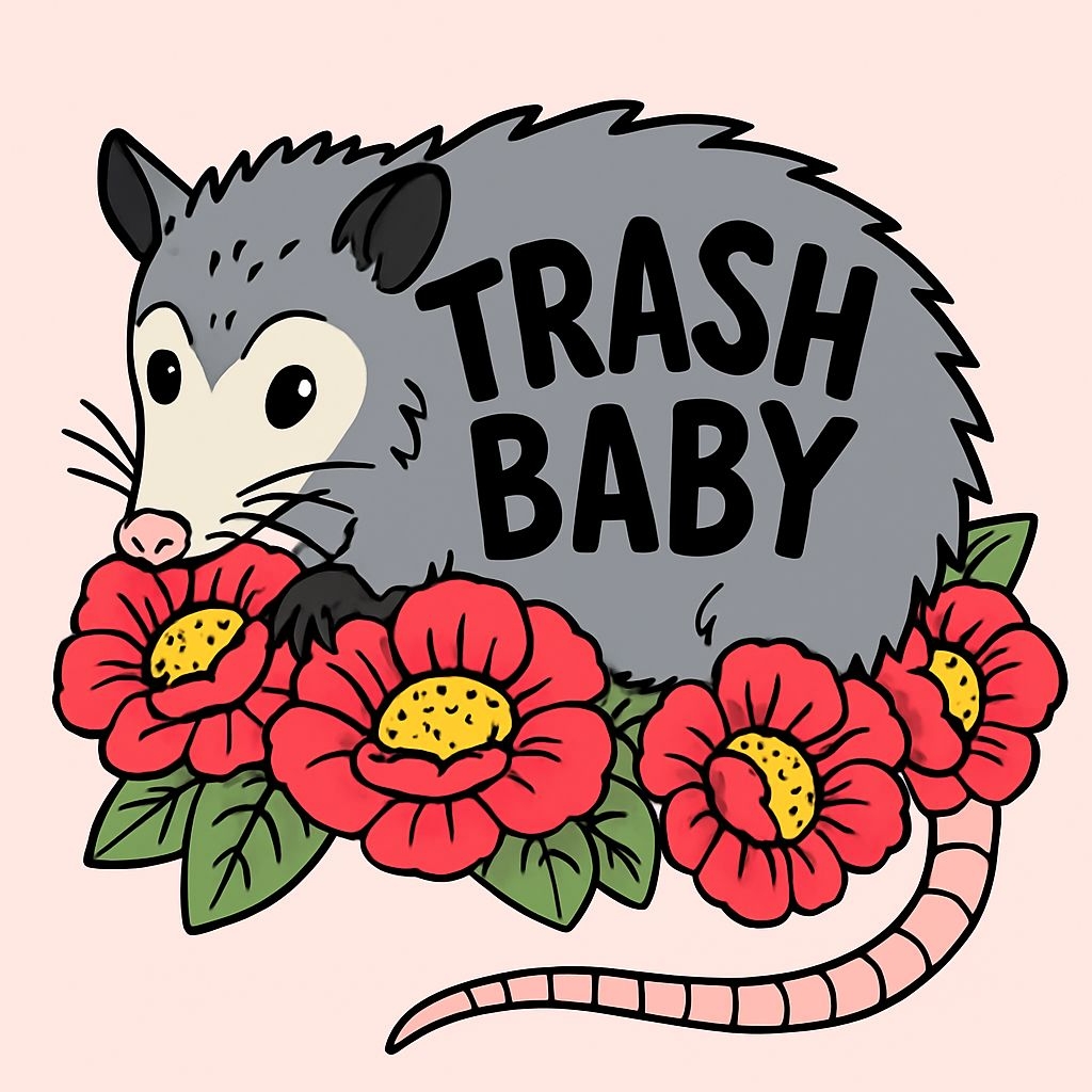 Adorable Cartoon Opossum with Trash Baby Text T-Shirt