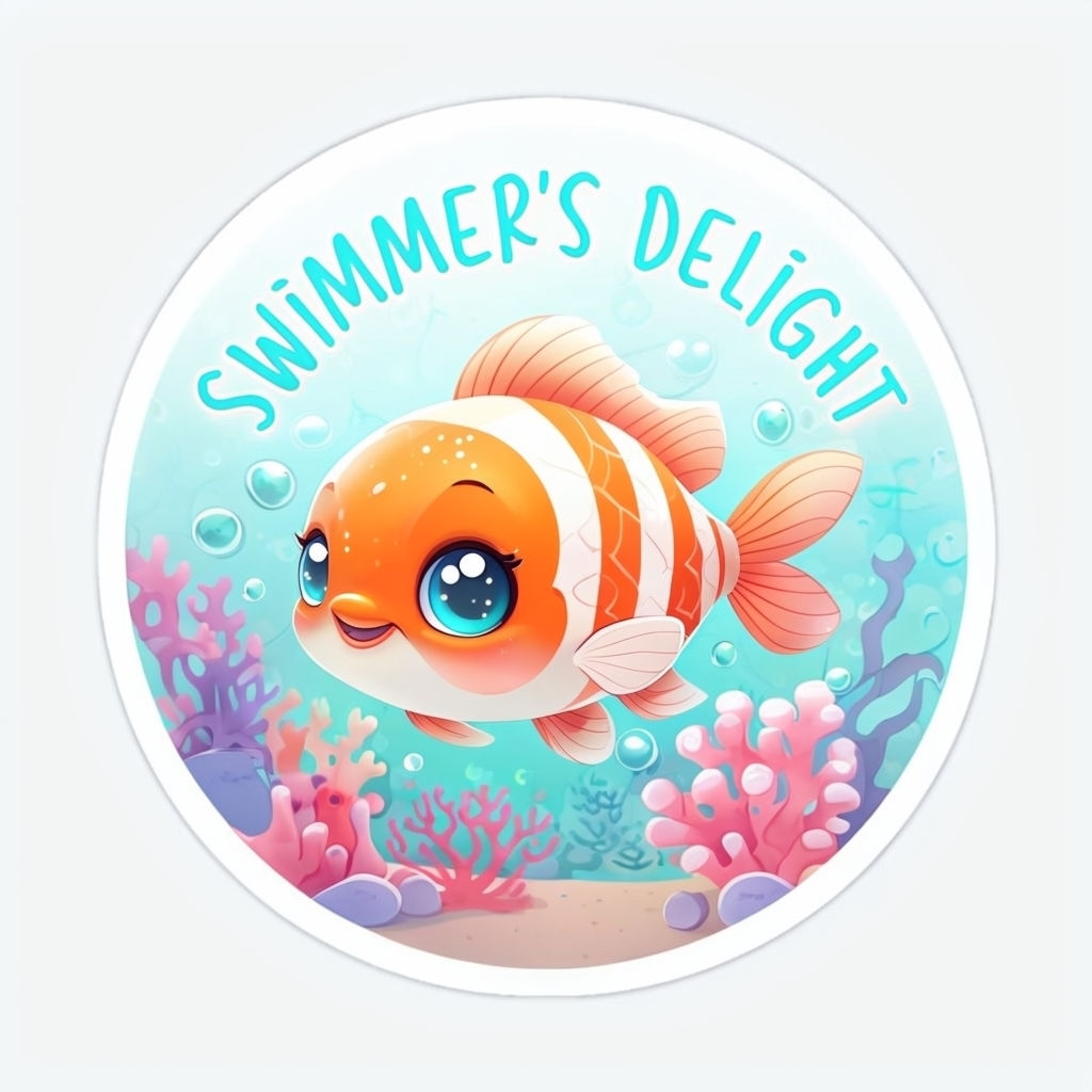 Cute Cartoon Fish Swimming Underwater Sticker Design