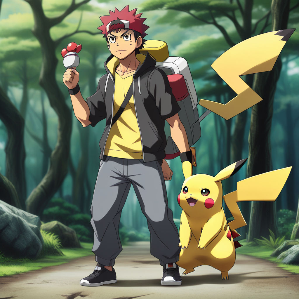 Anime photo of Ash Ketchum from Pokémon wearing a Pikachu costume