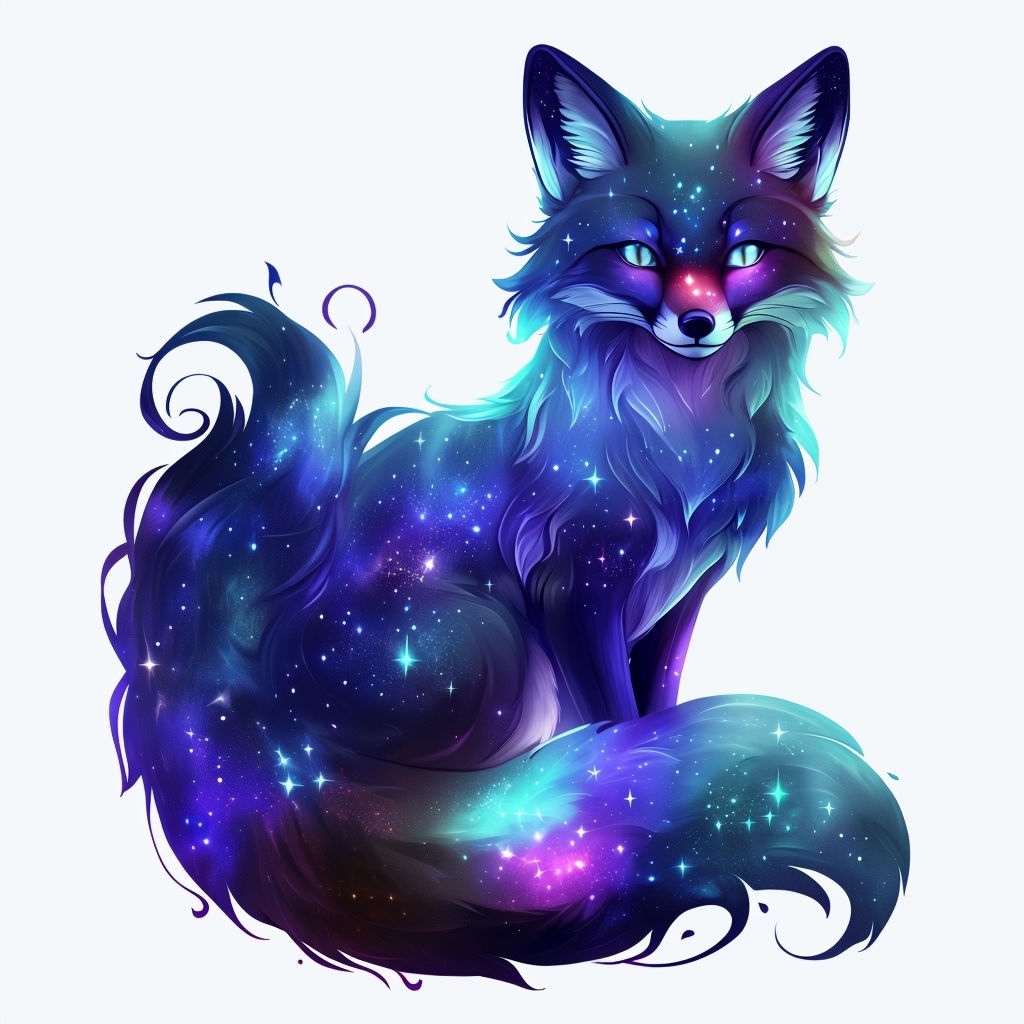 Sleek Cosmic Fox with Nebula Fur and Glowing Eyes Sticker