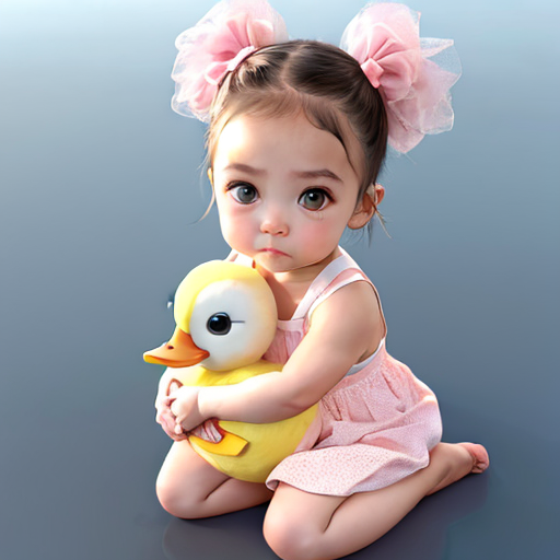 3d baby cute kid girl big eye short pink pigtails hug a duck... by ...