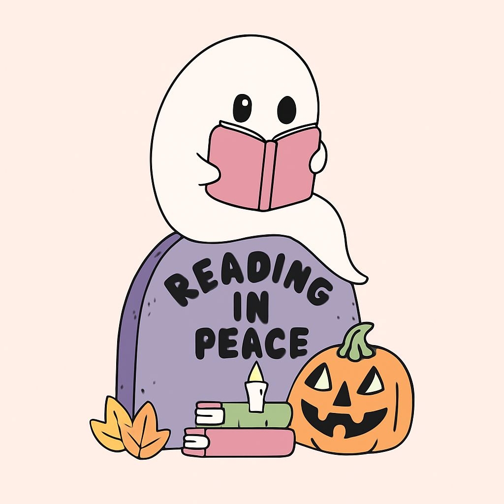 Whimsical Friendly Ghost Reading in Peace Halloween Sticker