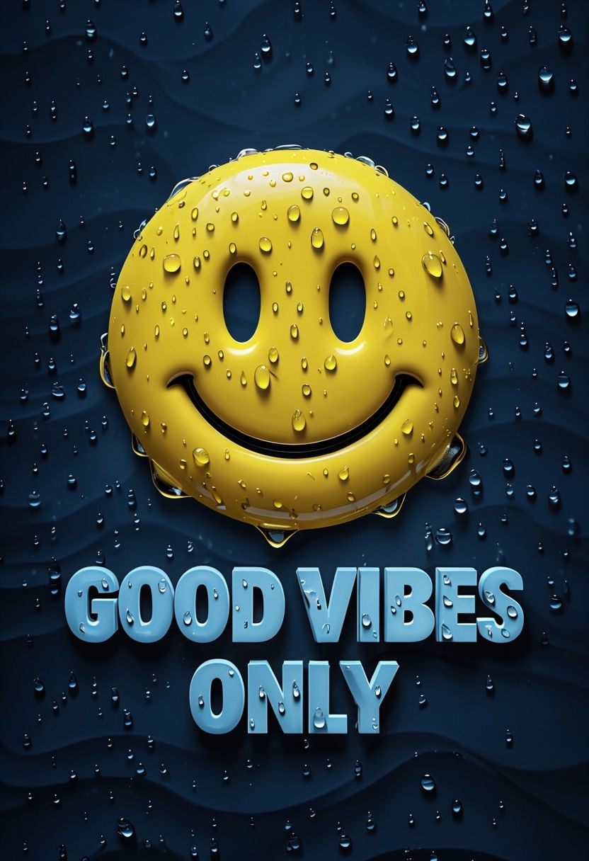 Glossy Yellow Smiley Face with Good Vibes Only Poster