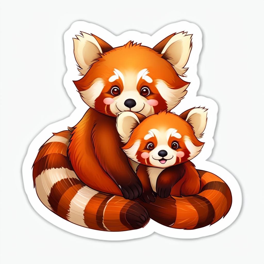 Cute Cartoon Red Pandas Illustration Sticker