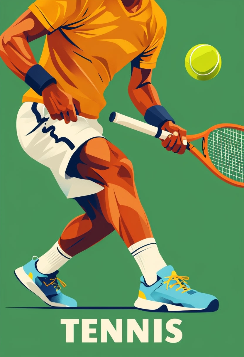 Dynamic Tennis Player Mid-Action Illustration Art