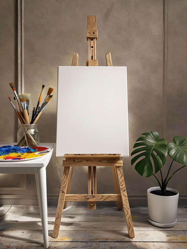 Minimalist Still Life Canvas and Paintbrushes Photography Monogram