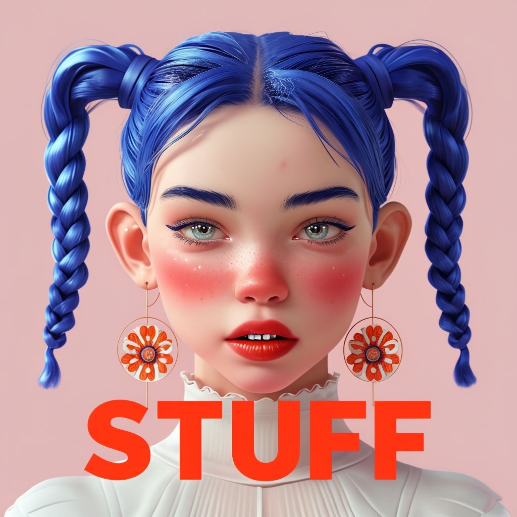 Ethereal Young Girl Illustration with Vibrant Blue Hair Album Cover