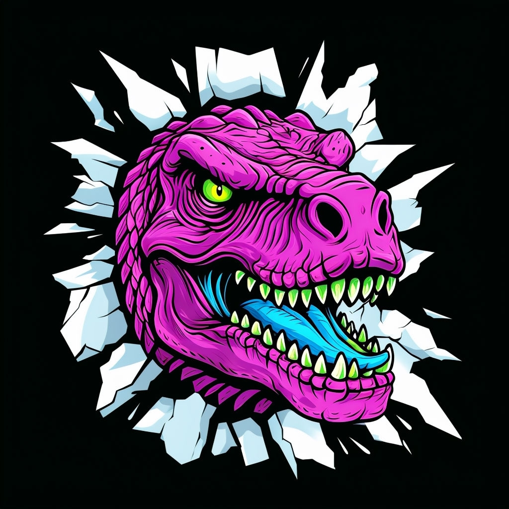 Vibrant Cartoon Dinosaur Head Breaking Through Sticker