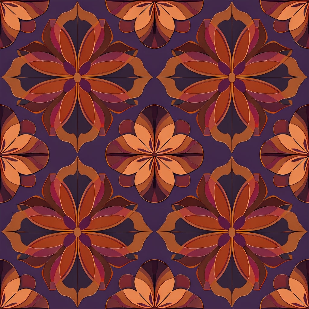 Symmetrical Floral Geometric Pattern in Warm Colors Seamless Pattern