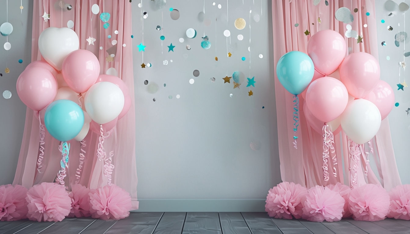 Festive Balloon Clusters with Pastel Colors Virtual Background