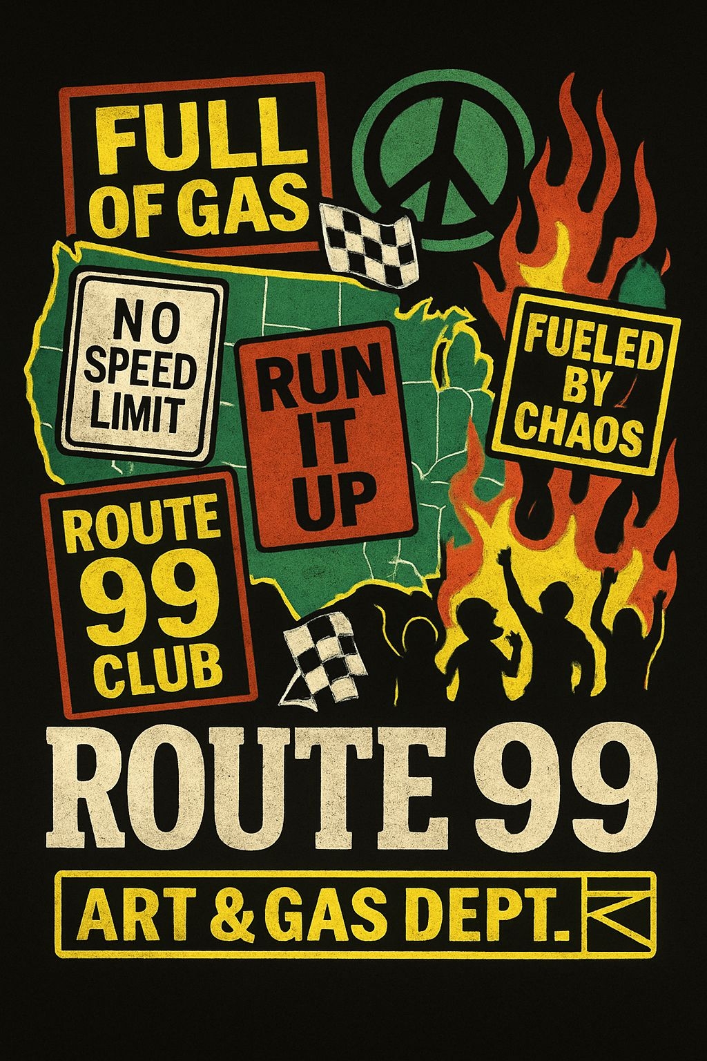 Bold Vintage Route 99 Club Graphic Design T-Shirt