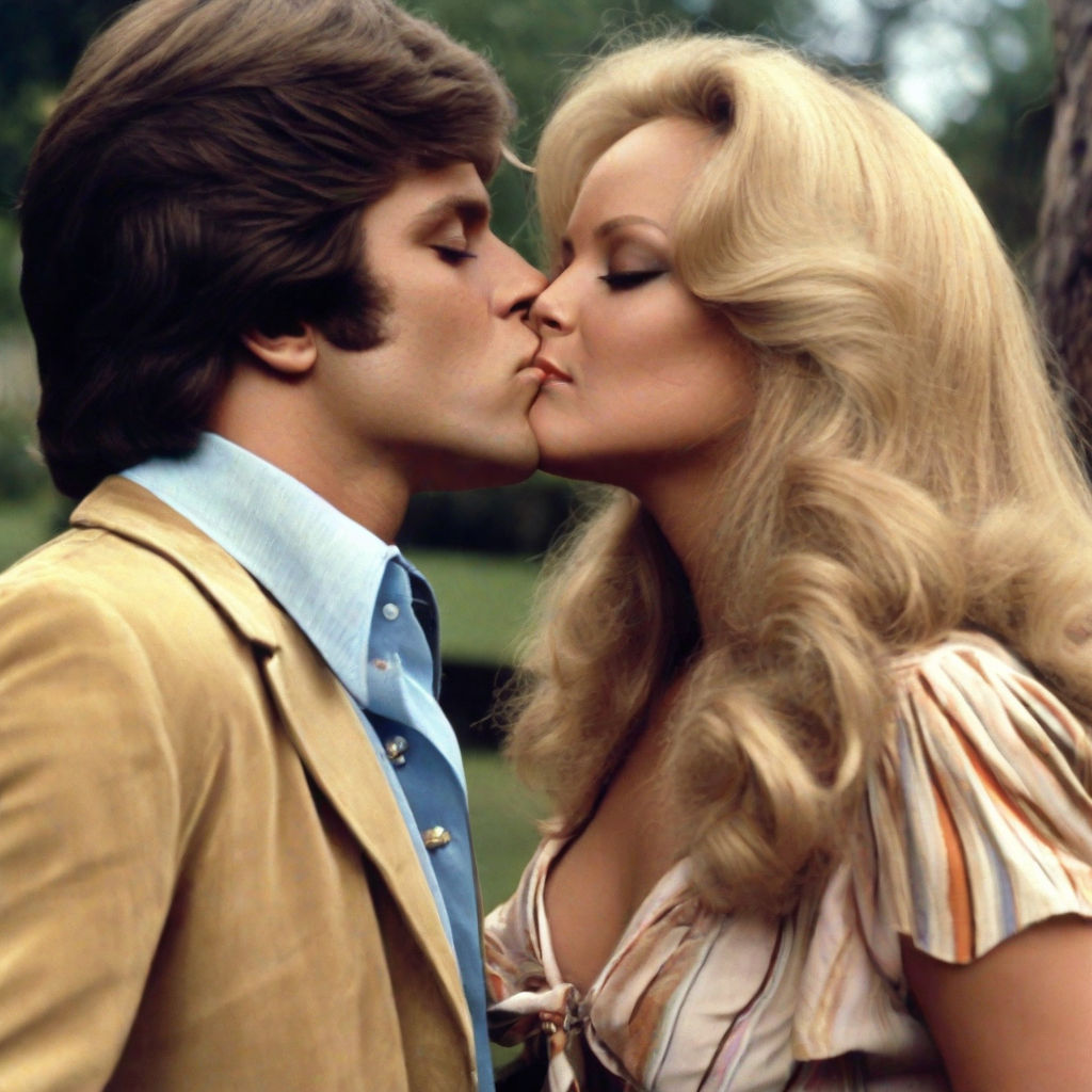 beautiful Charlene tilton in kissing a young man wearing a transparent  blouse