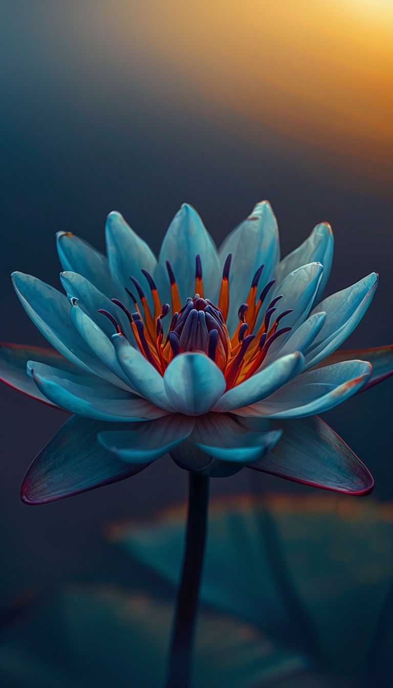 Delicate Light Blue Lotus Flower Against Warm Gradient Background Mobile Wallpaper