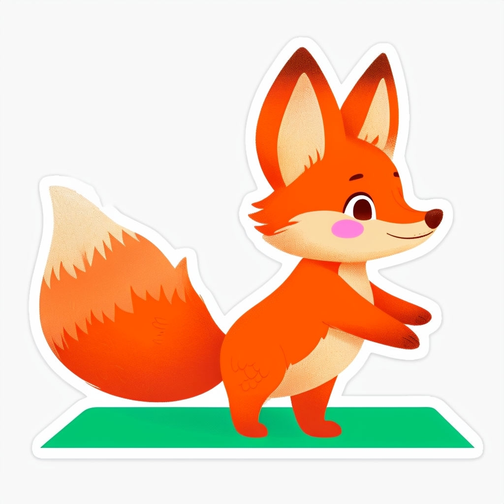 Whimsical Cartoon Fox Yoga Character Illustration Sticker