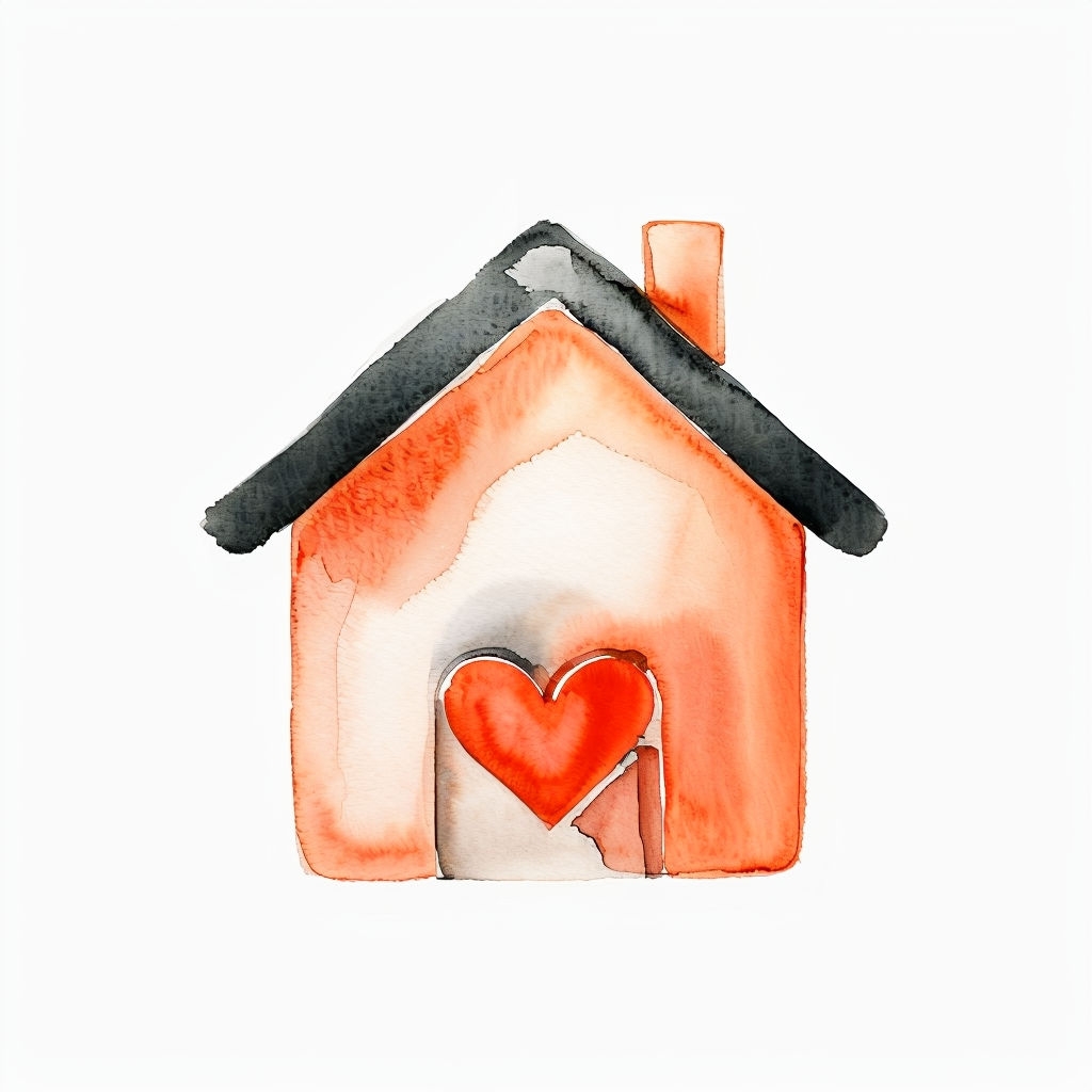 Charming Cute Watercolor House Illustration with Heart Sticker