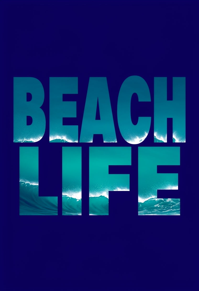 Vibrant Beach Life Text with Ocean Waves Design T-Shirt