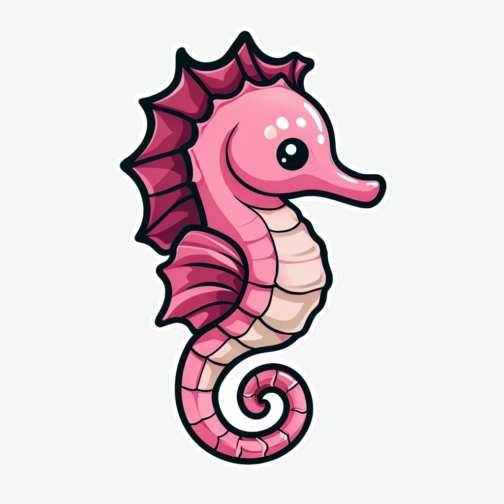 Playful Pink Cartoon Seahorse Illustration Sticker