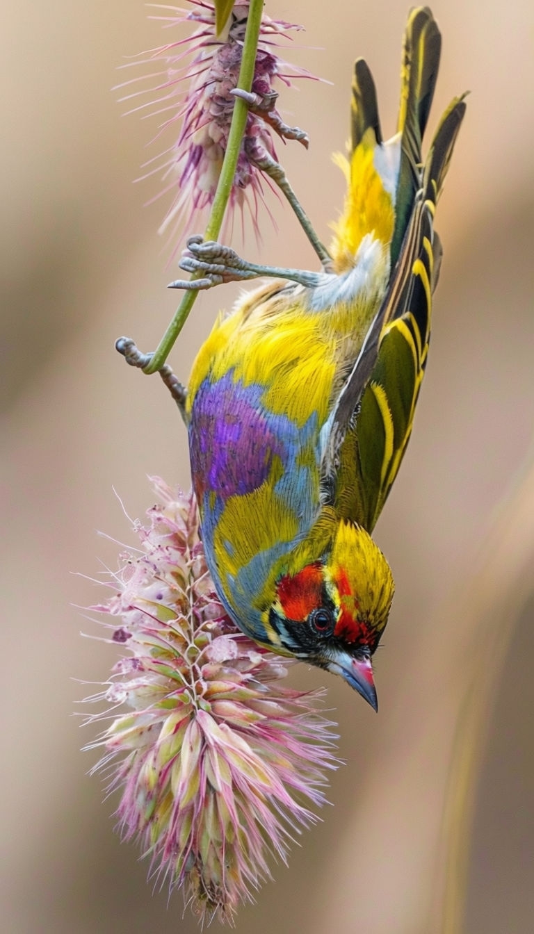 Vibrant Saffron-breasted Yellowfinch Wildlife Portrait Mobile Wallpaper