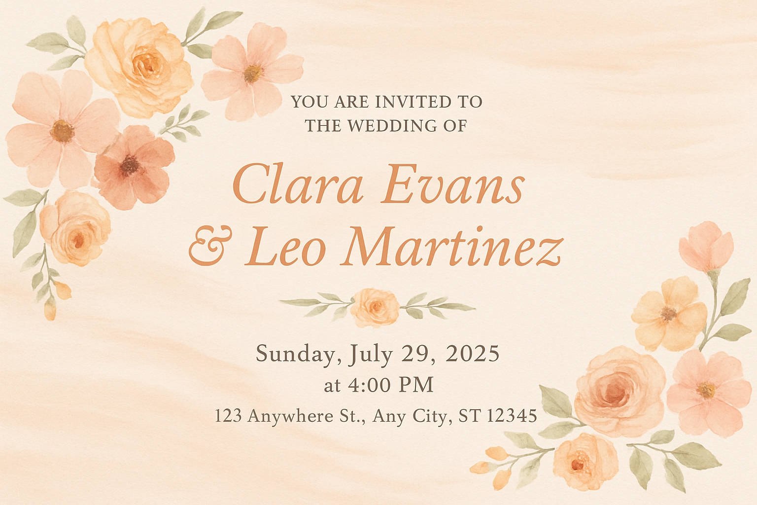 Elegant Watercolor Floral Wedding Invitation Card Design