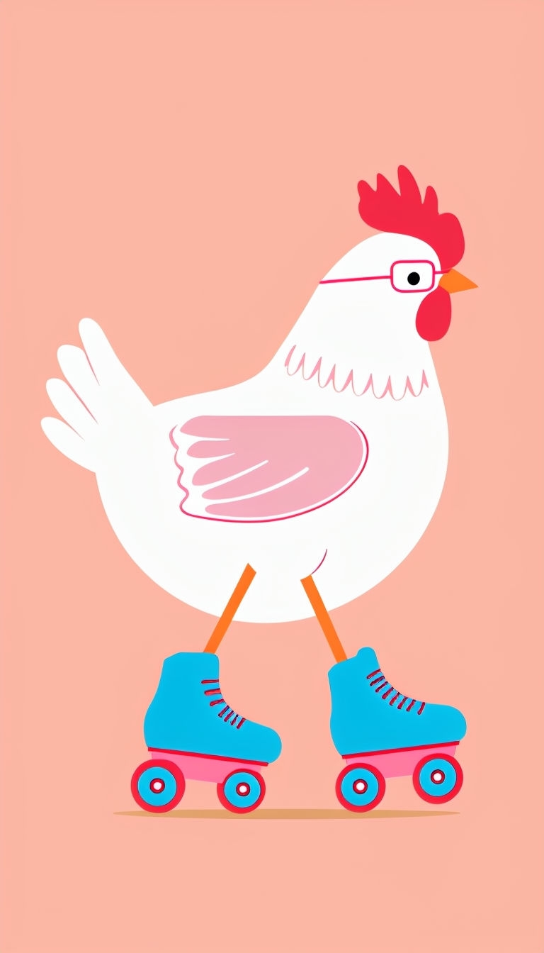Playful White Chicken on Roller Skates Digital Art Phone Case Cover