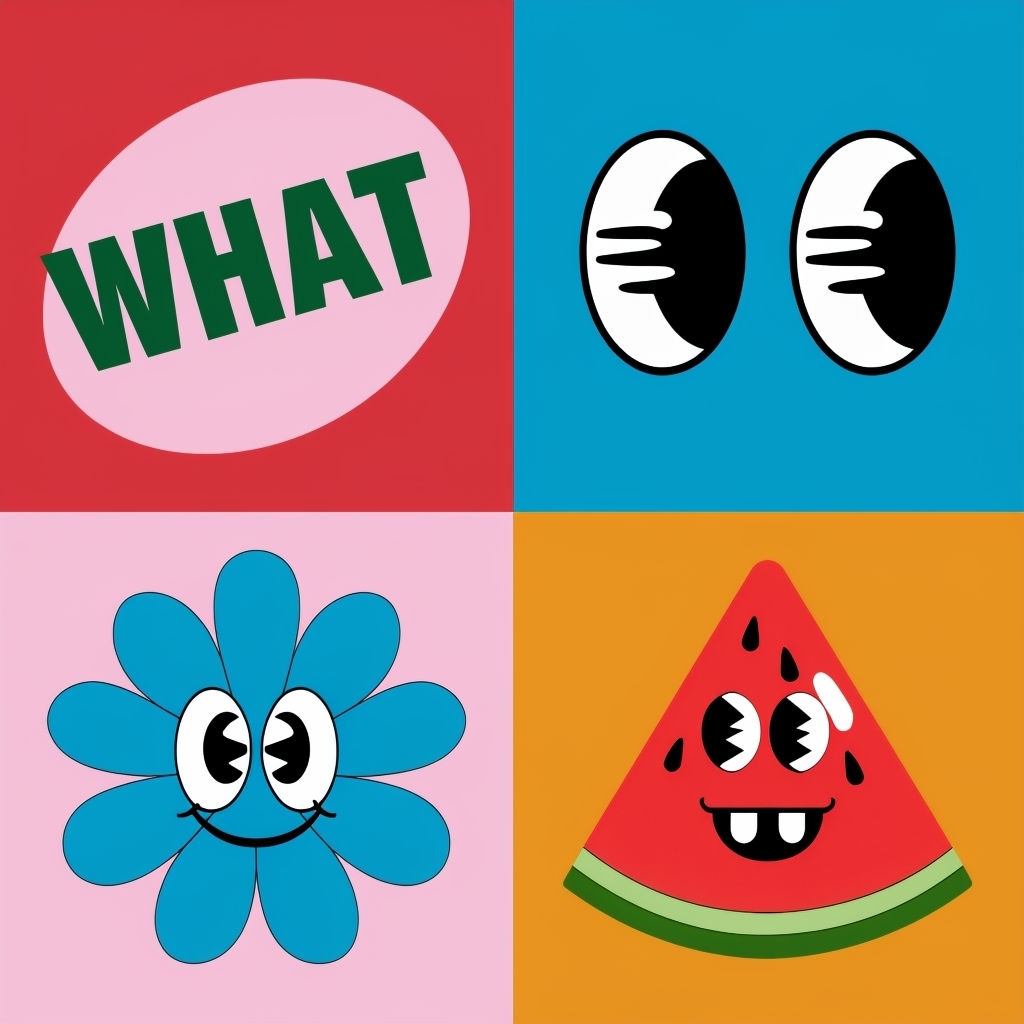 Playful Cartoon Quadrants with Whimsical Designs Seamless Pattern