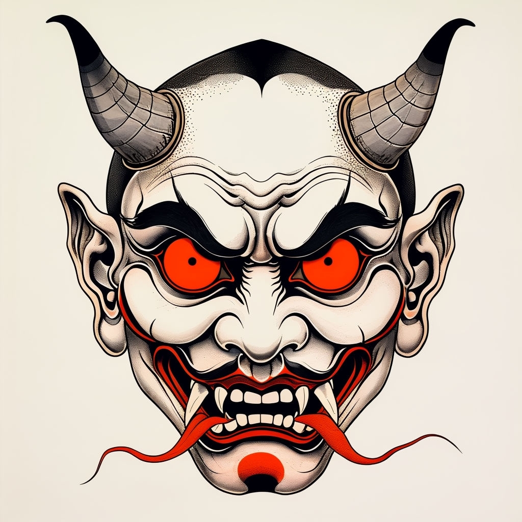 Traditional Japanese Hannya Demon Mask Illustration T-Shirt