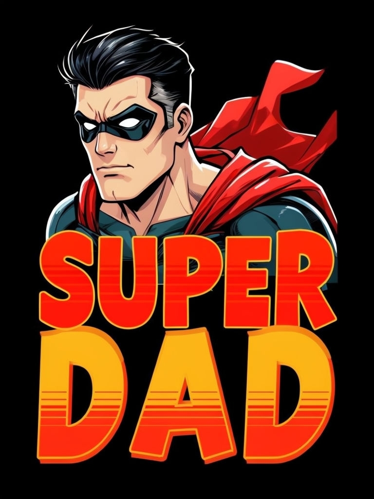 Dynamic Super Dad Comic Book Style Illustration Poster