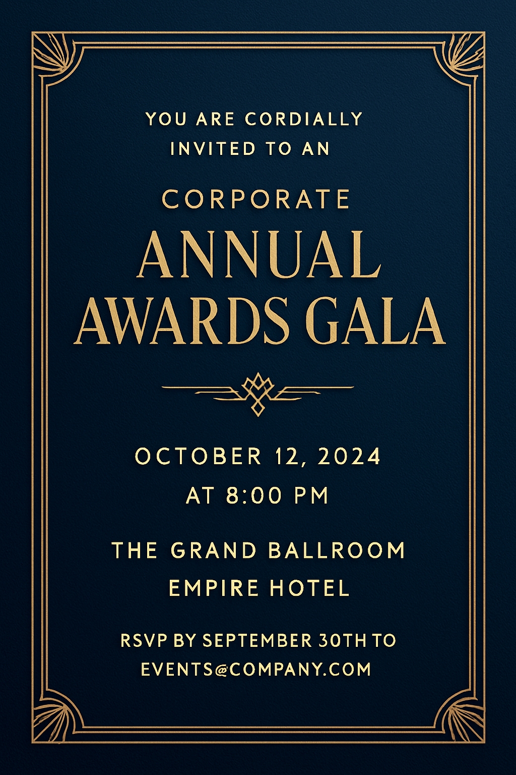 Elegant Gold and Navy Corporate Annual Awards Gala Invitation Card