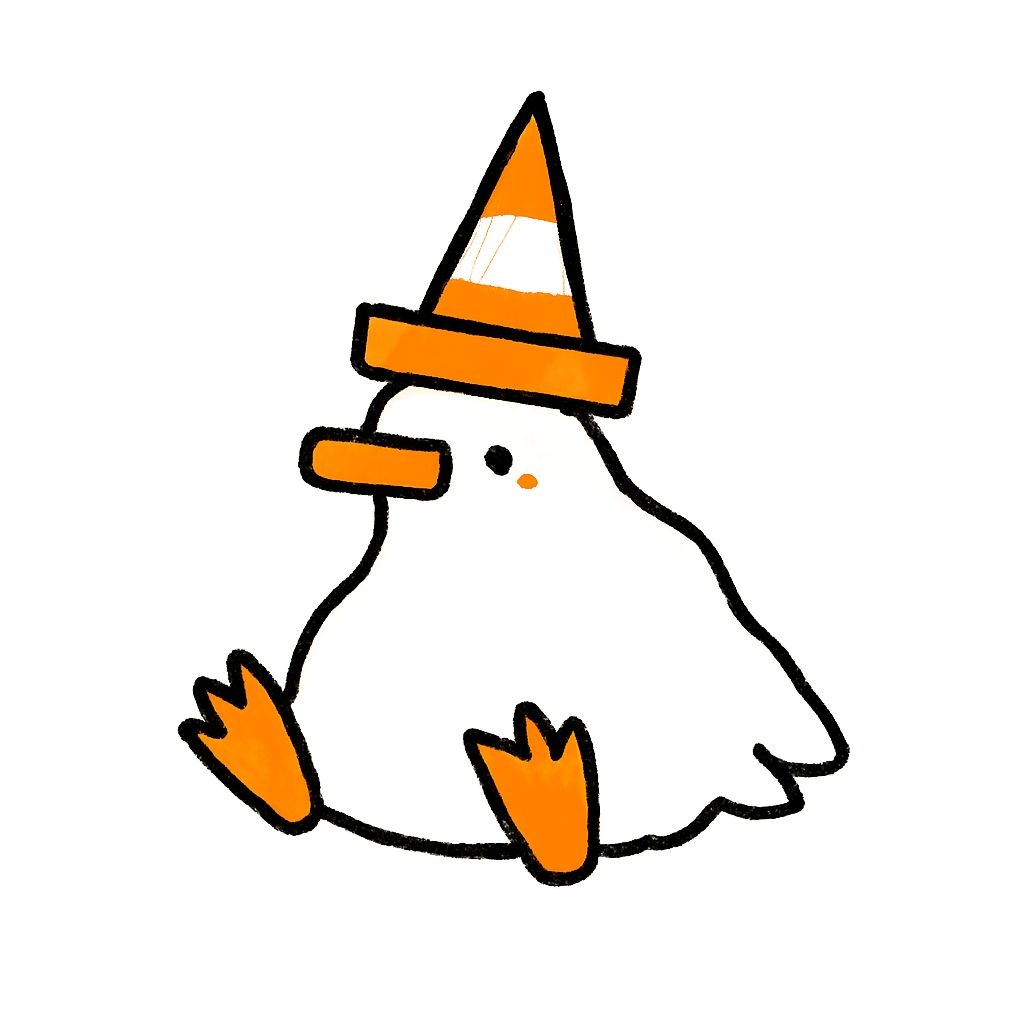 Cute Cartoon Chubby Bird with Traffic Cone Sticker