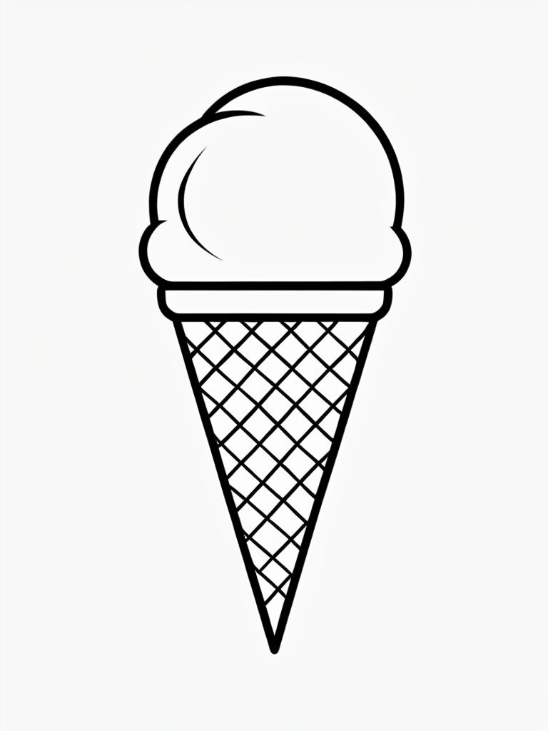 Minimalist Ice Cream Cone Outline for Coloring Book Pages