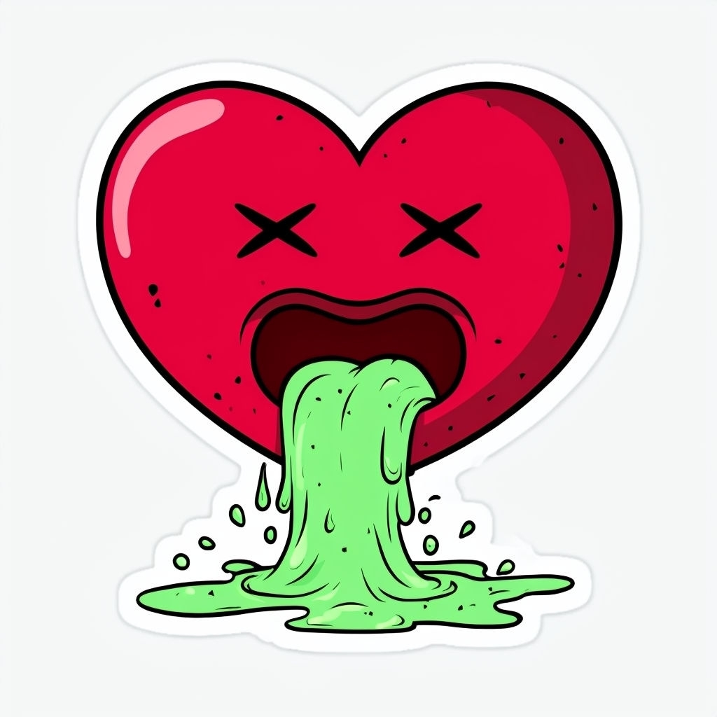 Vibrant Cartoon Heart Character with Gooey Liquid Sticker