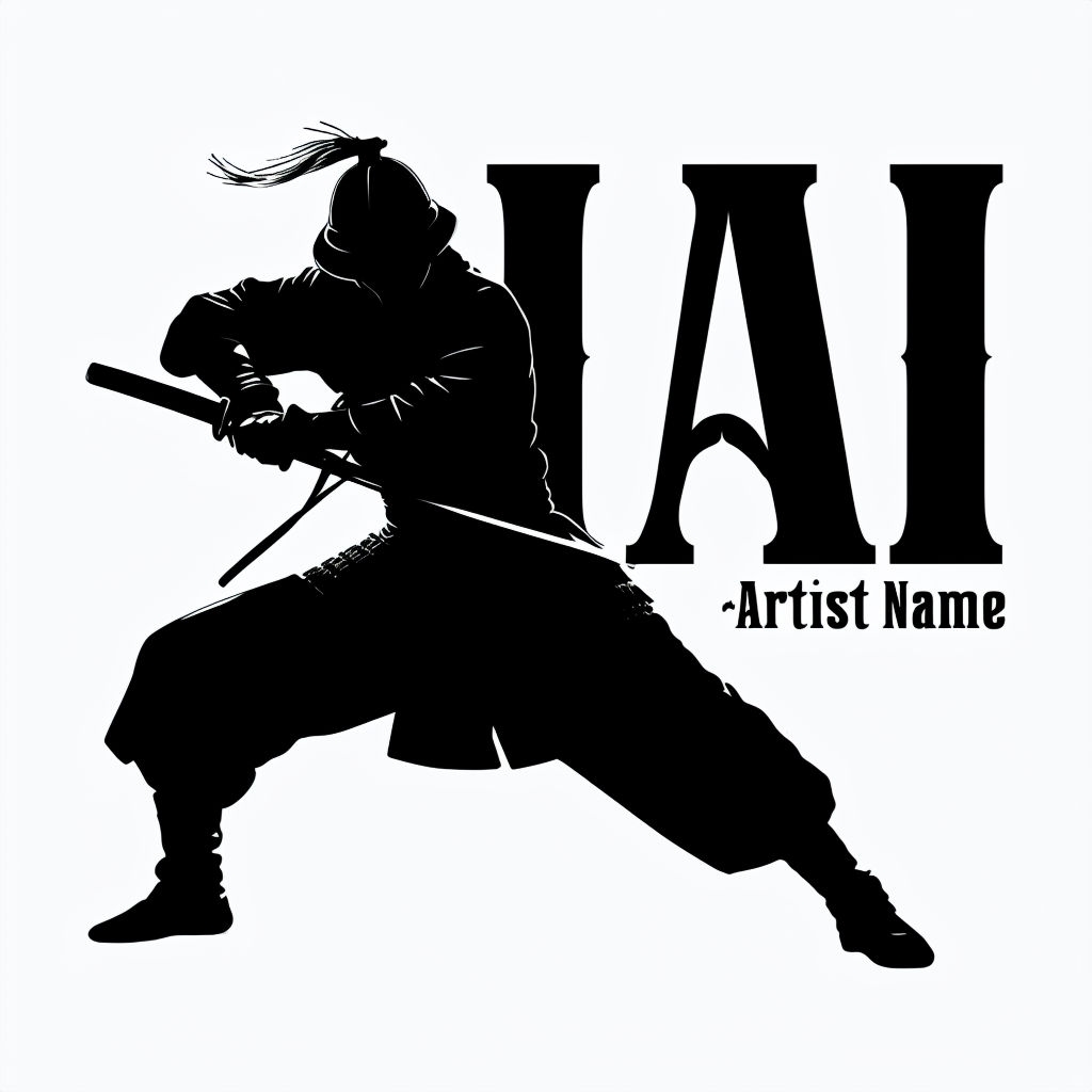 Dynamic Samurai Drawing Katana Minimalist Album Cover