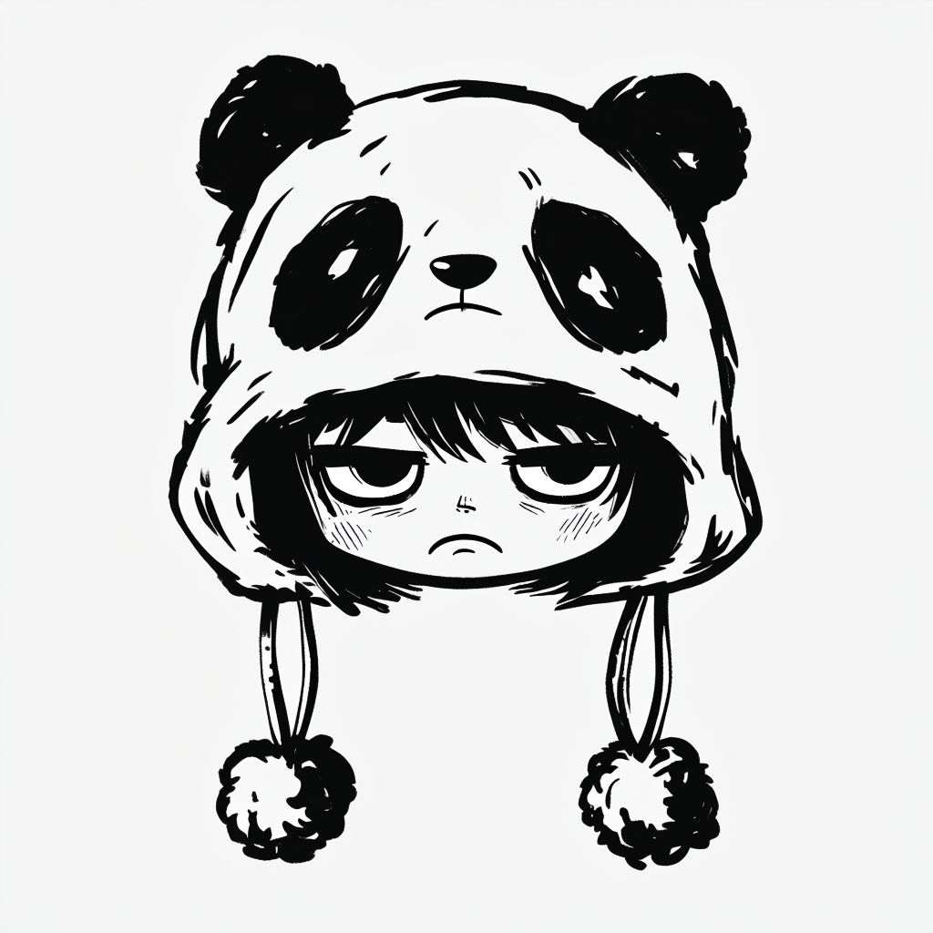 Minimalist Panda Hat Character Illustration T-shirt