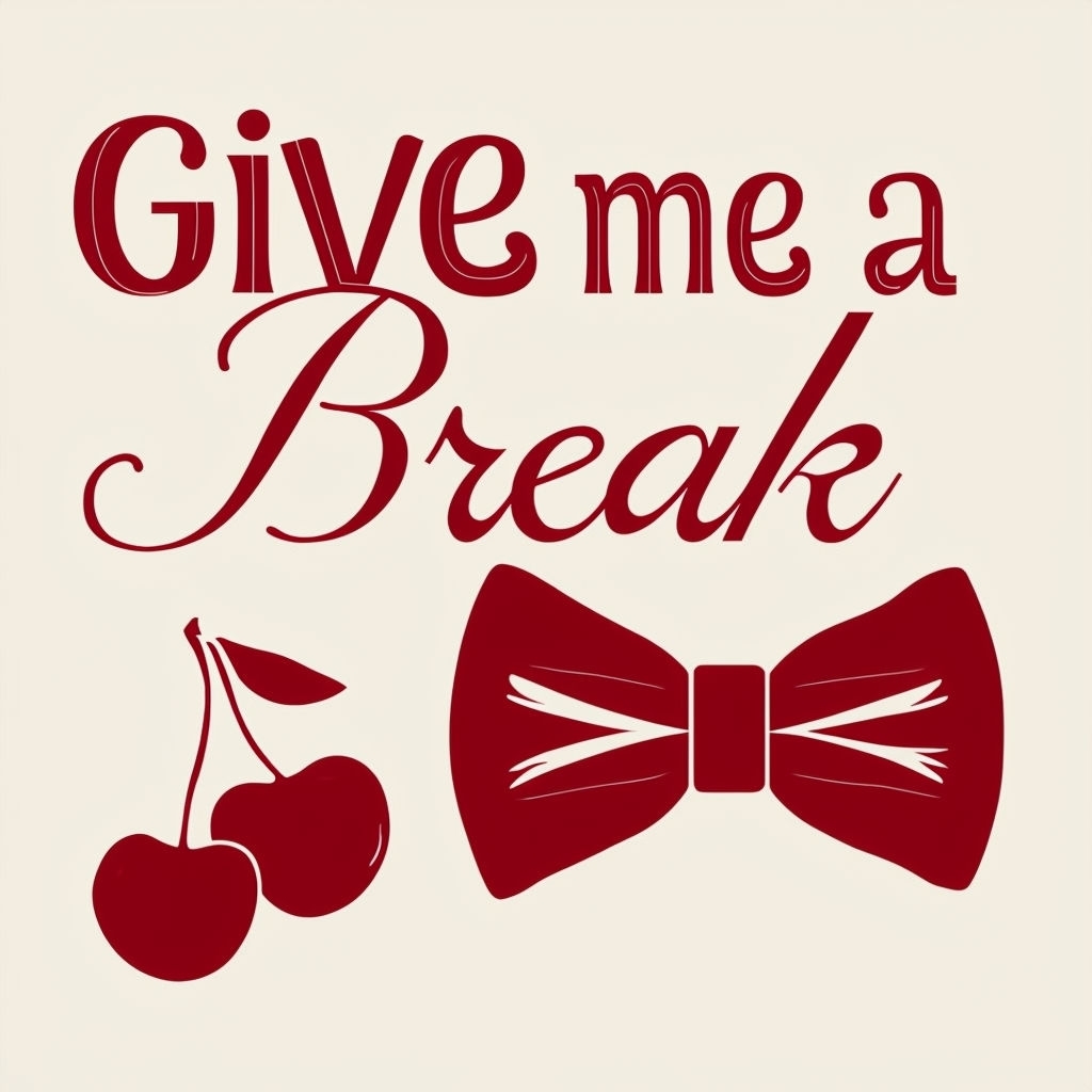 Give Me a Break Minimalist Design with Cherries and Bow Tie Sticker