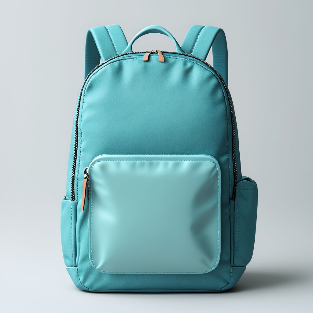 Teal Minimalist Backpack on Light Gray Background Mockup