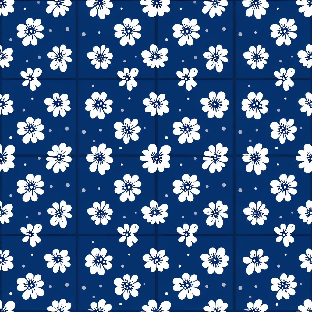 Cheerful Navy Blue Floral Pattern with White Flowers Seamless Pattern