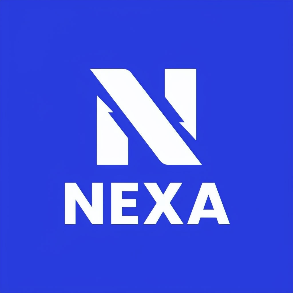 Modern Minimalist NEXA Logo Design in Bold Blue and White