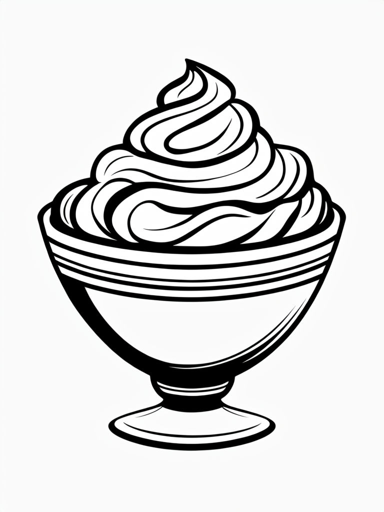 Elegant Black and White Whipped Cream Bowl Coloring Page