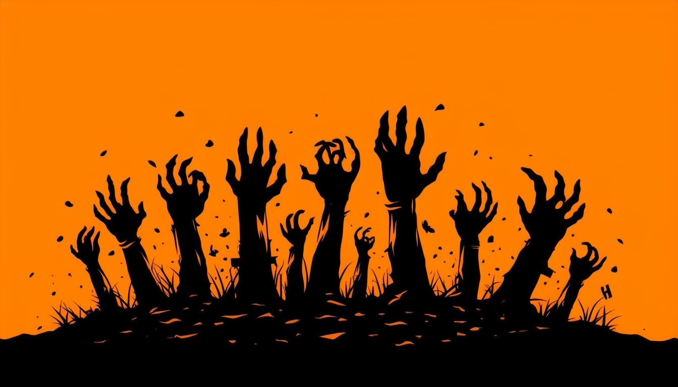 Spooky Zombie Hands Halloween Backdrop Illustration for Virtual Backgrounds