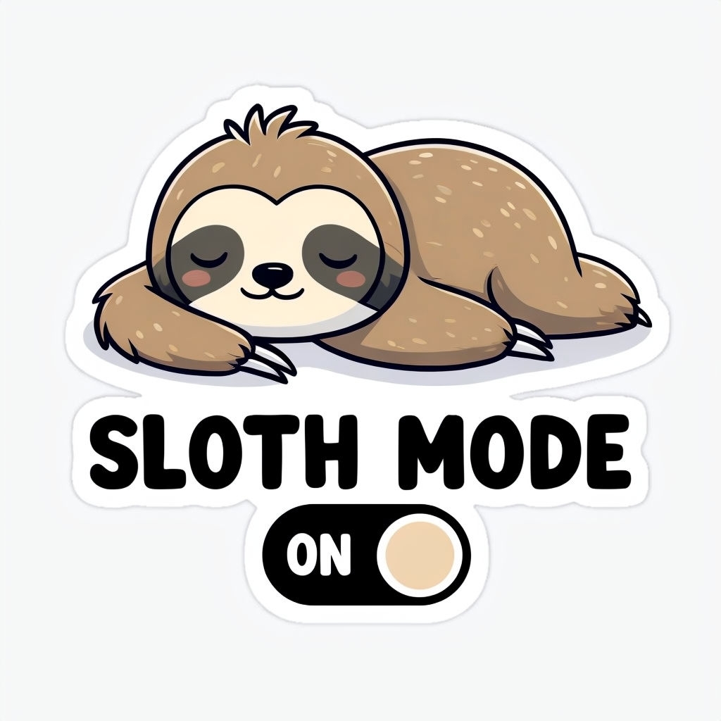 Cozy Sloth Mode On Sticker Design with Cute Character Illustration