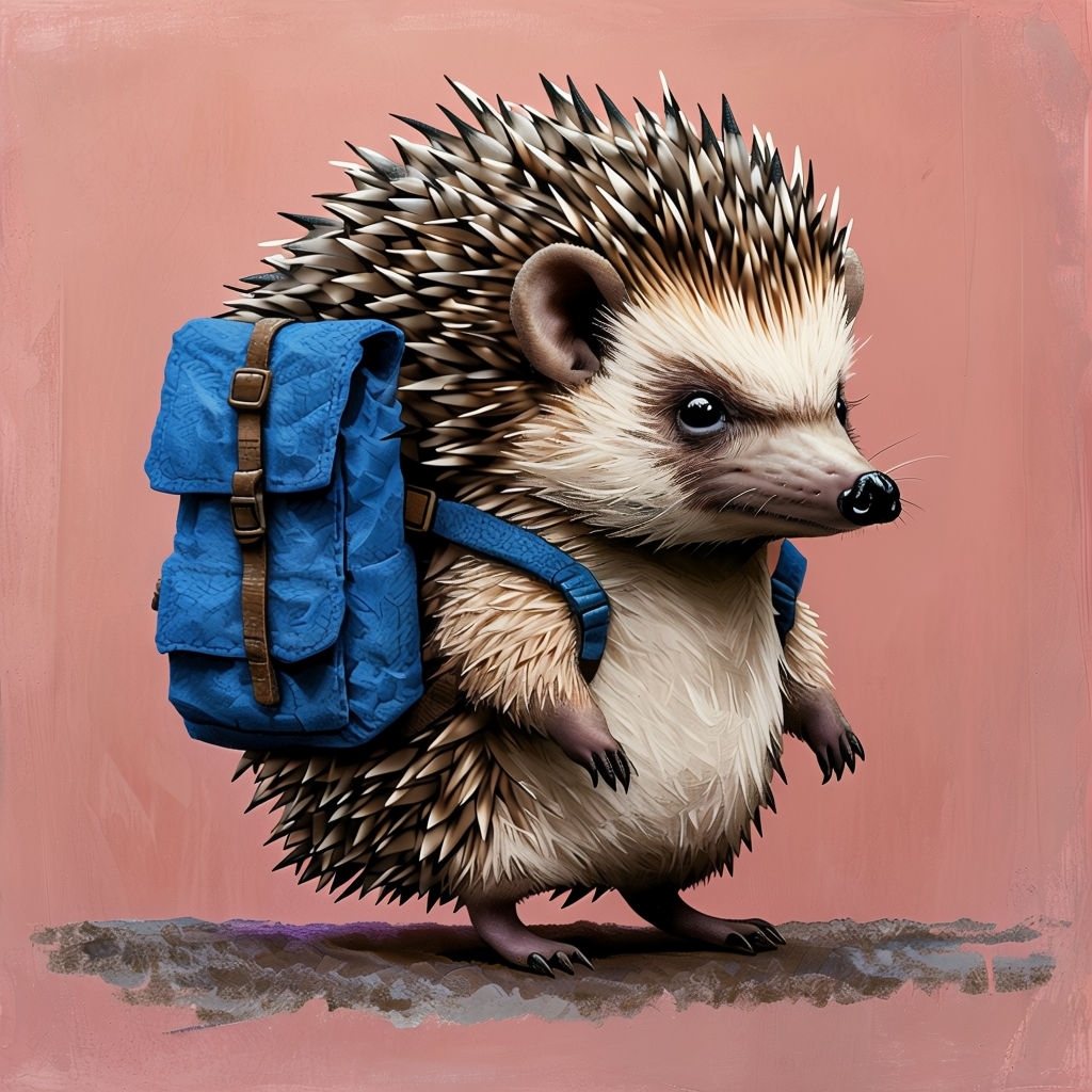 Serious Hedgehog with Oversized Backpack Graphic T-Shirt