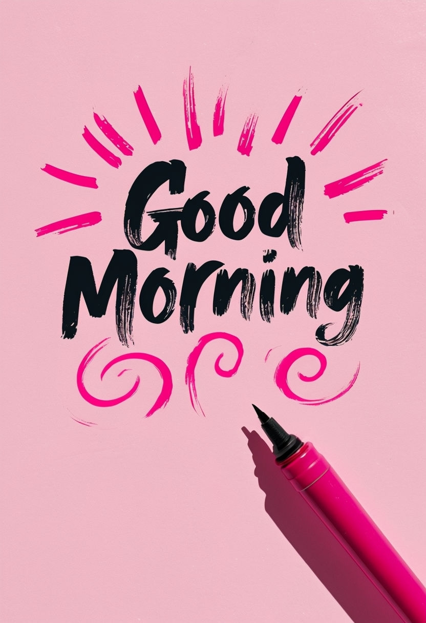 Energetic Good Morning Brushstroke Art with Magenta Accents Social Media Post