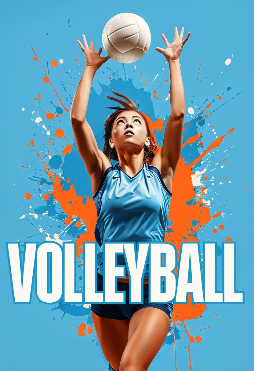 Dynamic Female Volleyball Player Action Sports Poster