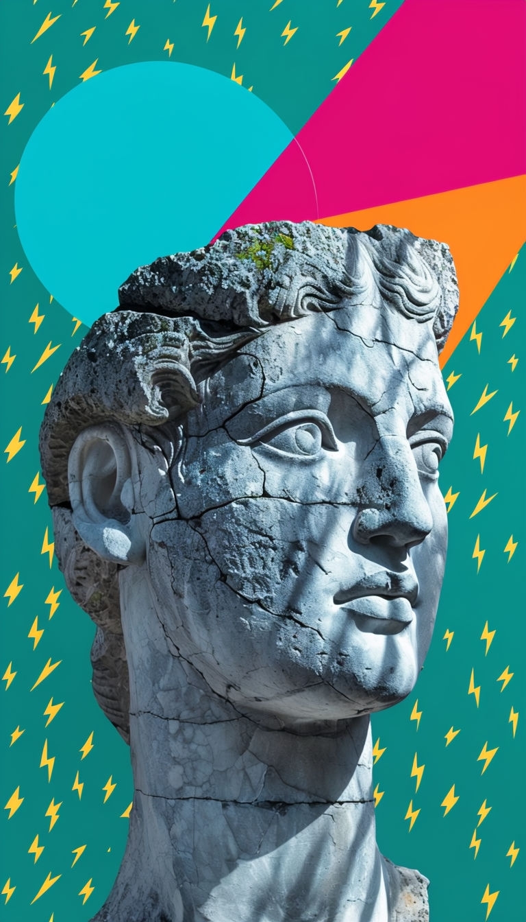 Striking Mixed Media Stone Statue and Geometric Shapes Mobile Wallpaper