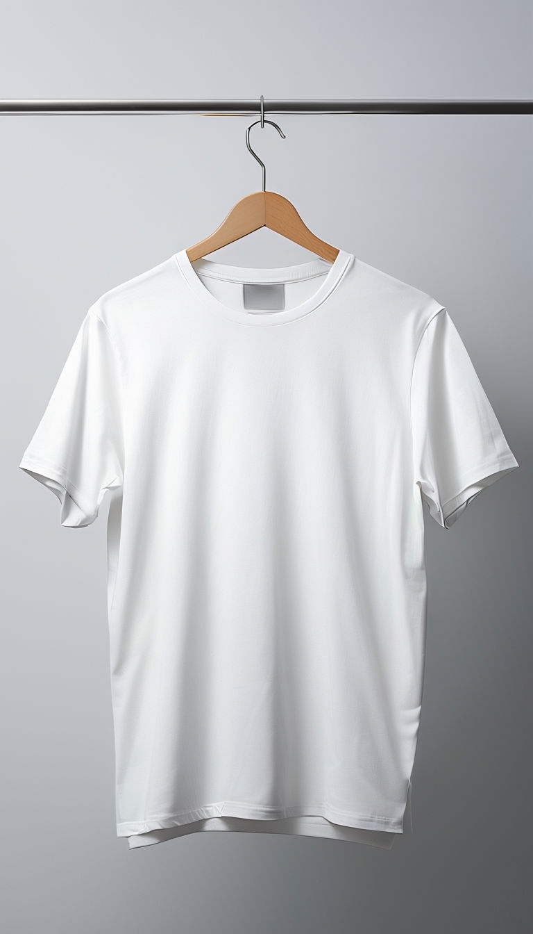 Minimalist White T-Shirt Mockup on Wooden Hanger Mockup