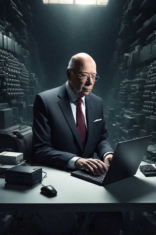 A realistic photography of klaus schwab wearing a suit typin... by ...