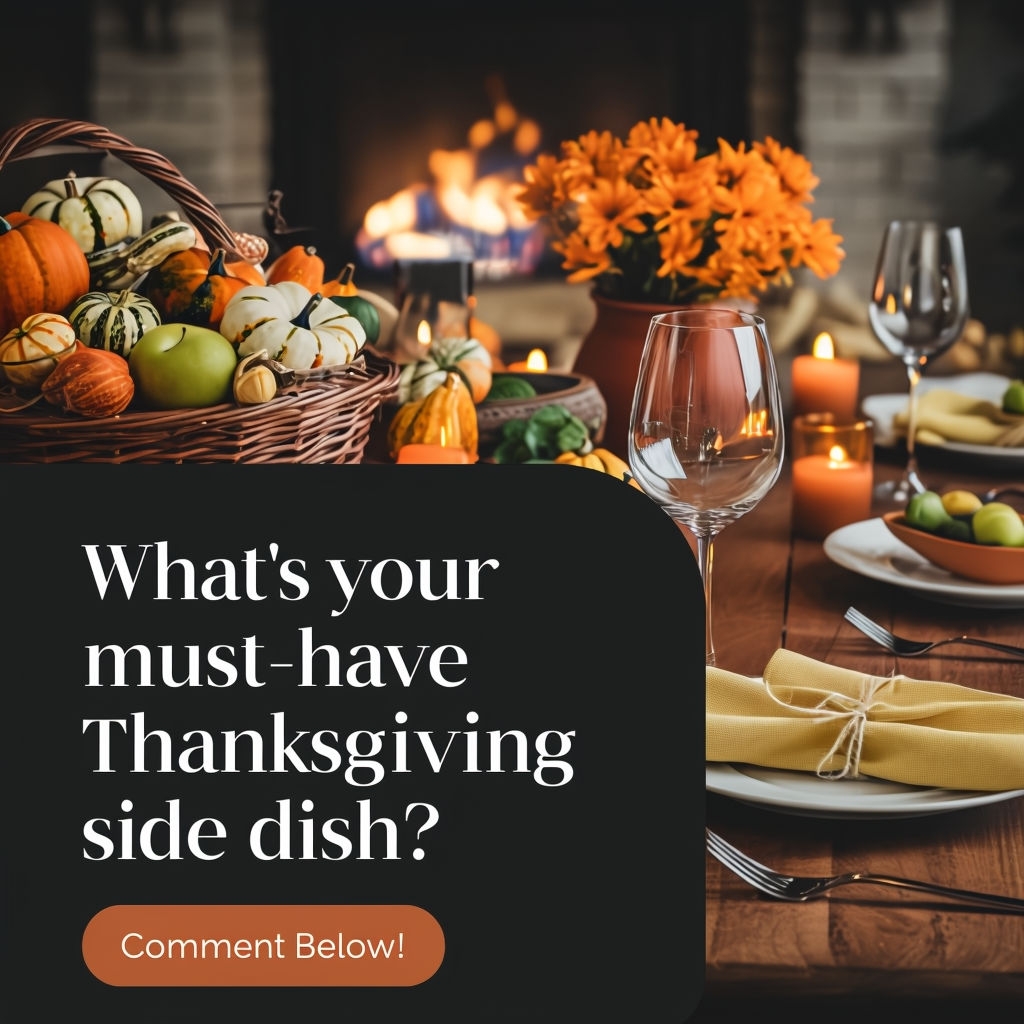 Warm Thanksgiving Table Setting with Cozy Ambiance Social Media Post