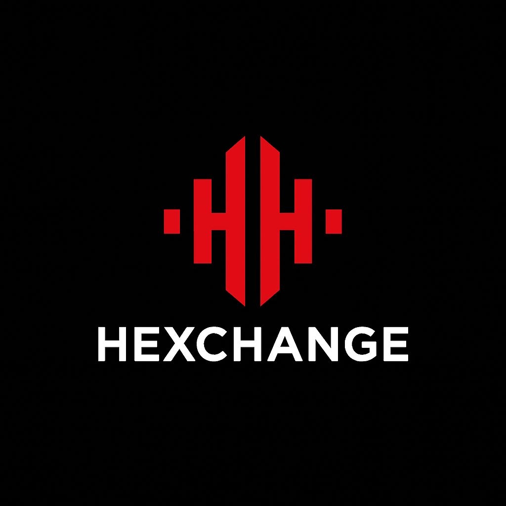 Minimalist Red Geometric HEXCHANGE Logo Design for Branding Logo