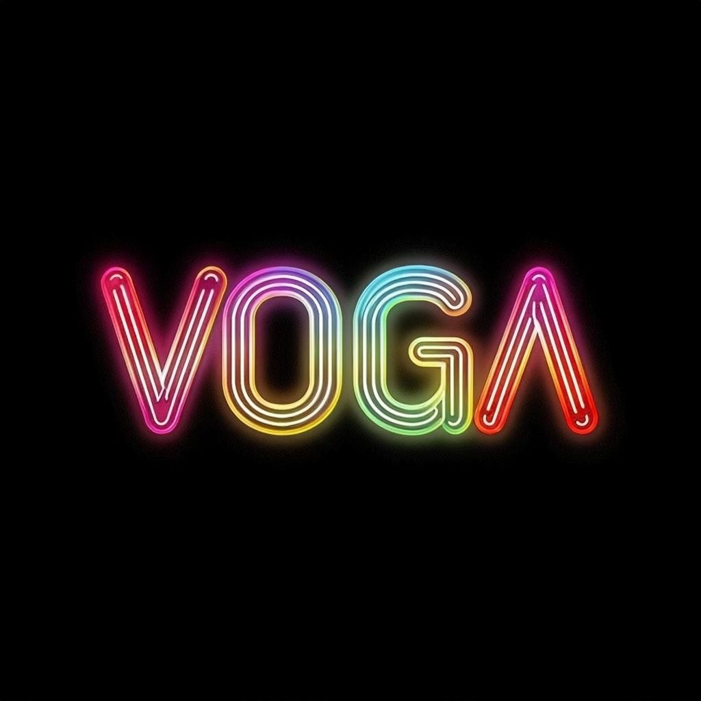 Vibrant Neon VOGA Logo on Black Background Design