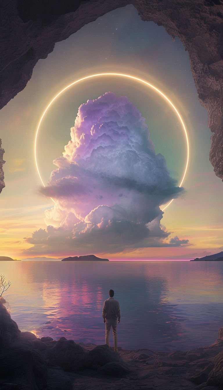 Surreal Cave Landscape with Vibrant Sky Digital Art Poster